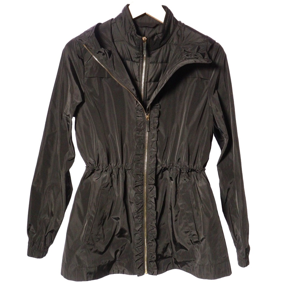Kate Spade Jacket Women Small Black Zip Up Anorak Removable Puffer Lining Hooded